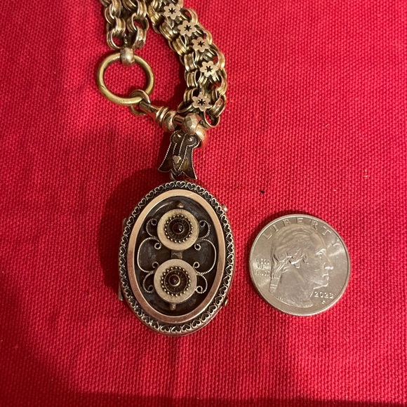 Antique Victorian C1880 Goldfilled /Silver Book Chain-silver 10k Gold Locket - Picture 13 of 15